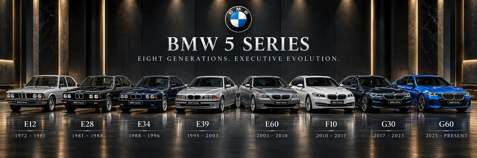 Les générations de la BMW Série 5 côte à côte (illustration)