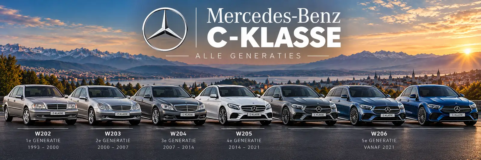Les générations de la Mercedes-Benz Classe C côte à côte (illustration)