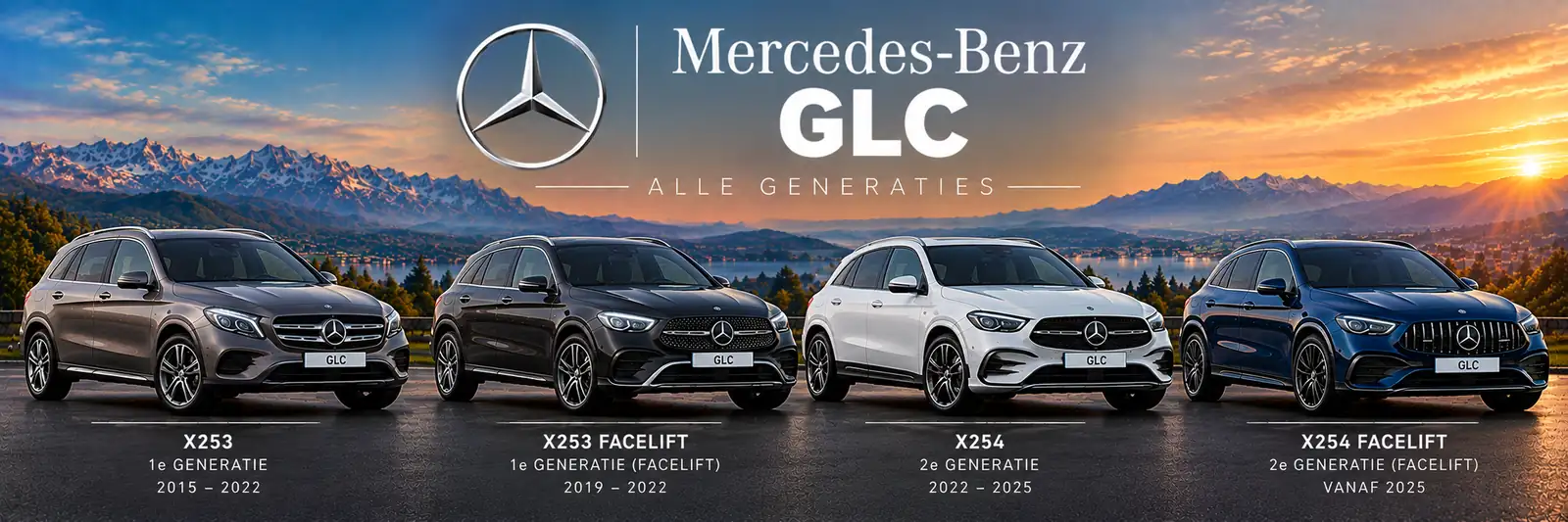 De generaties van de Mercedes-Benz GLC naast elkaar (illustratie)