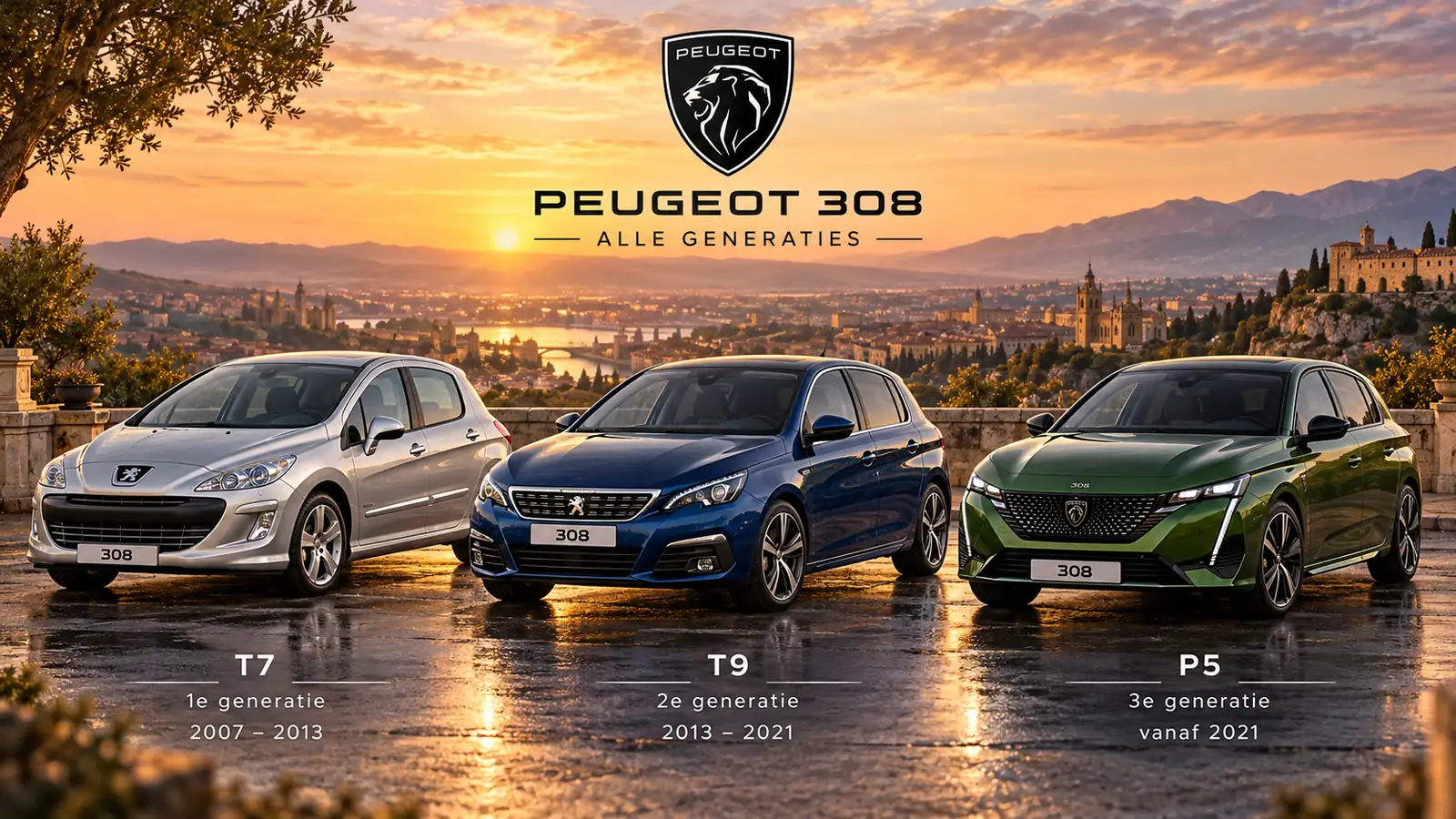 Les générations de la Peugeot 308 côte à côte (illustration)